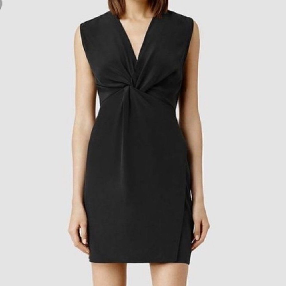 All Saints Dress “Salima” Black Silk Gathered Tie Bodice Nwot Sz 4